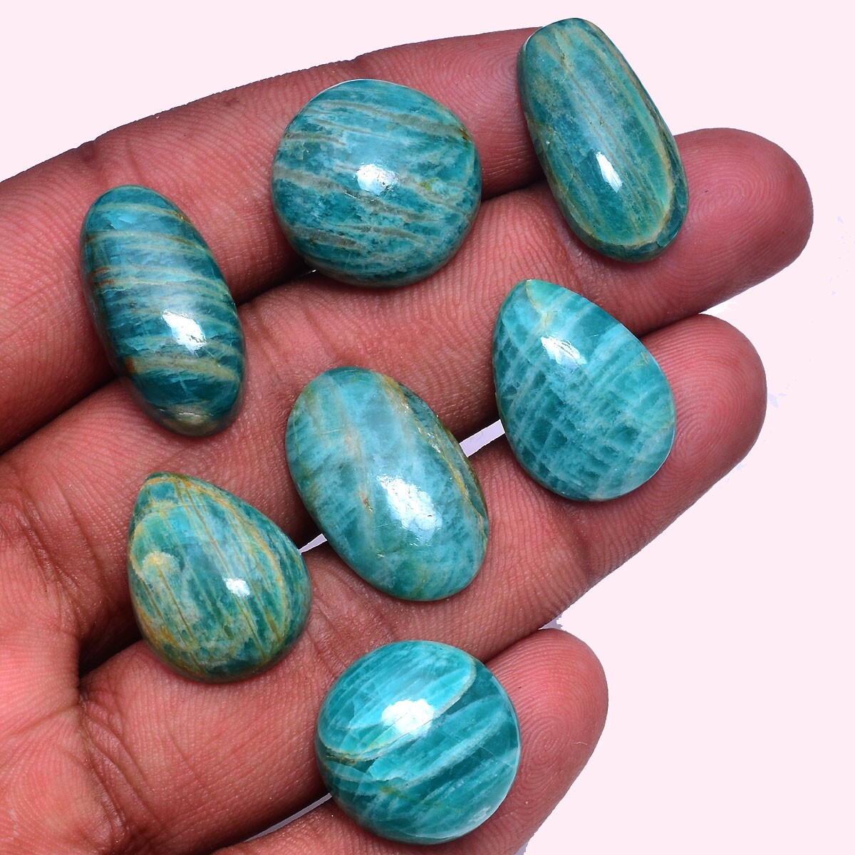7 Pcs Natural Amazonite Untreated Cabochon 25mm-29mm Loose Gemstones Wholesale