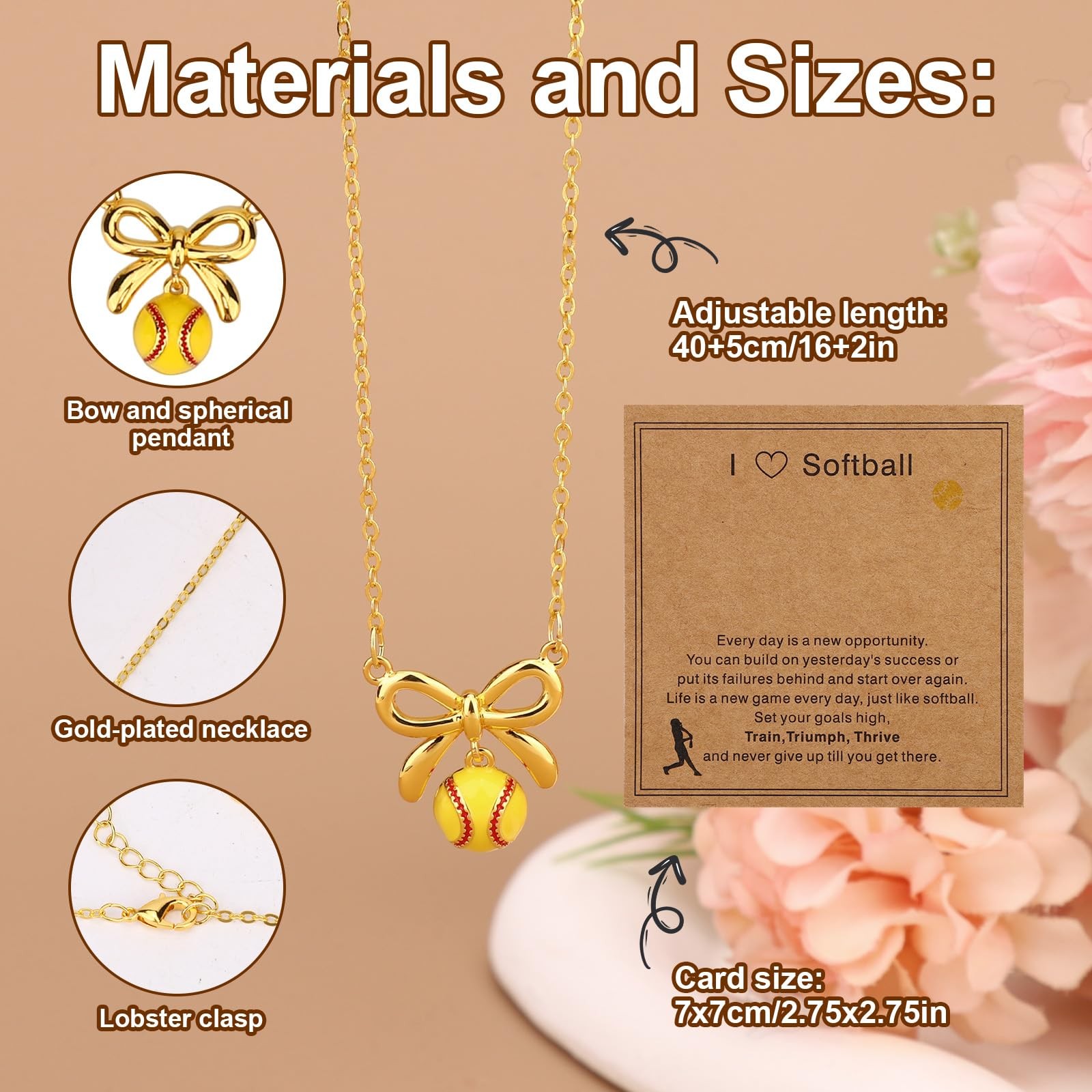 Softball Necklaces, 40+5cm/16+2in Adjustable Bow Pendant Necklaces Sports Acc…