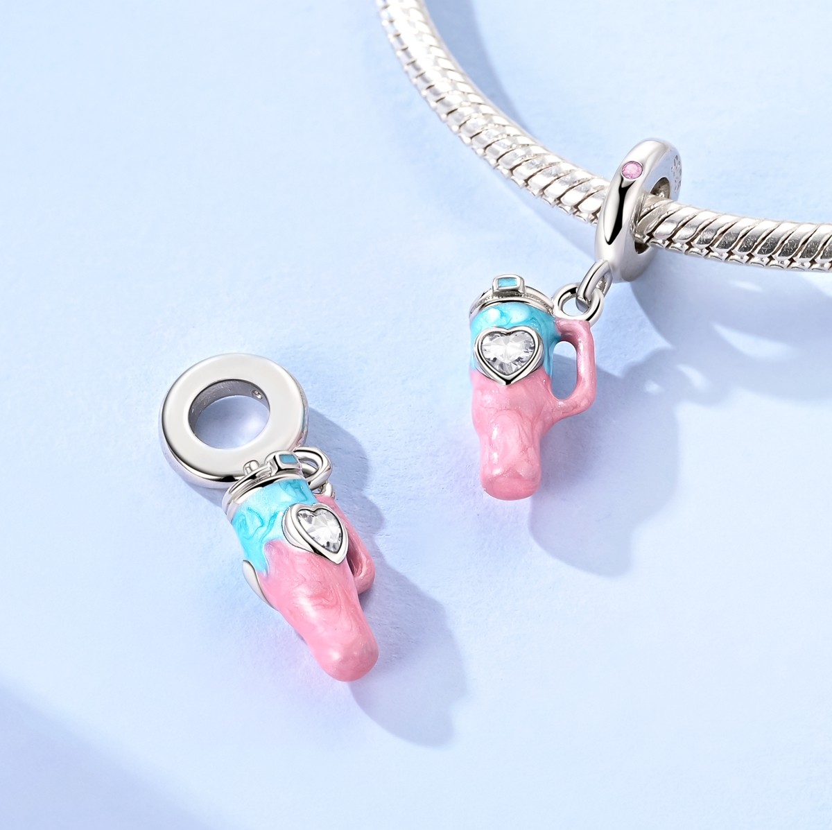 MULA 925 Sterling Silver Charm CZ Summer Water Cup Pendant for Women Bracelet