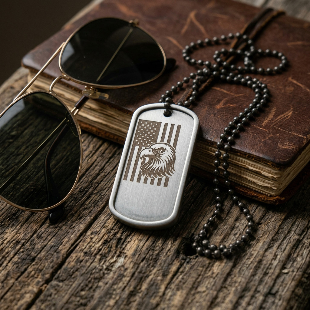 US Flag Eagle Stainless Steel Dog Tag Necklace Money Clip Folding Knife