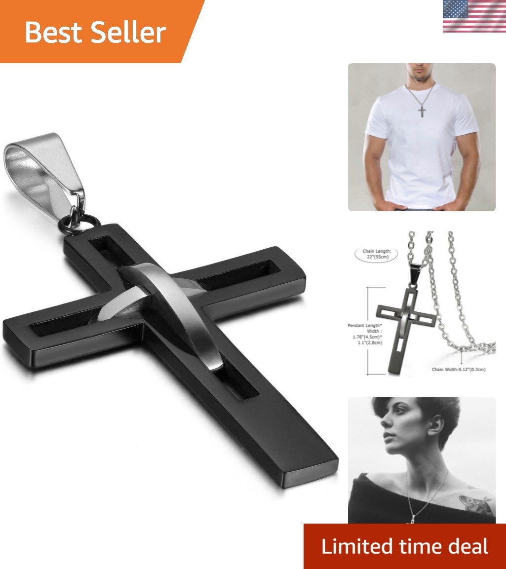 Unique Stainless Steel Cross Necklace with Free Chain – Ideal Gift for All Ages