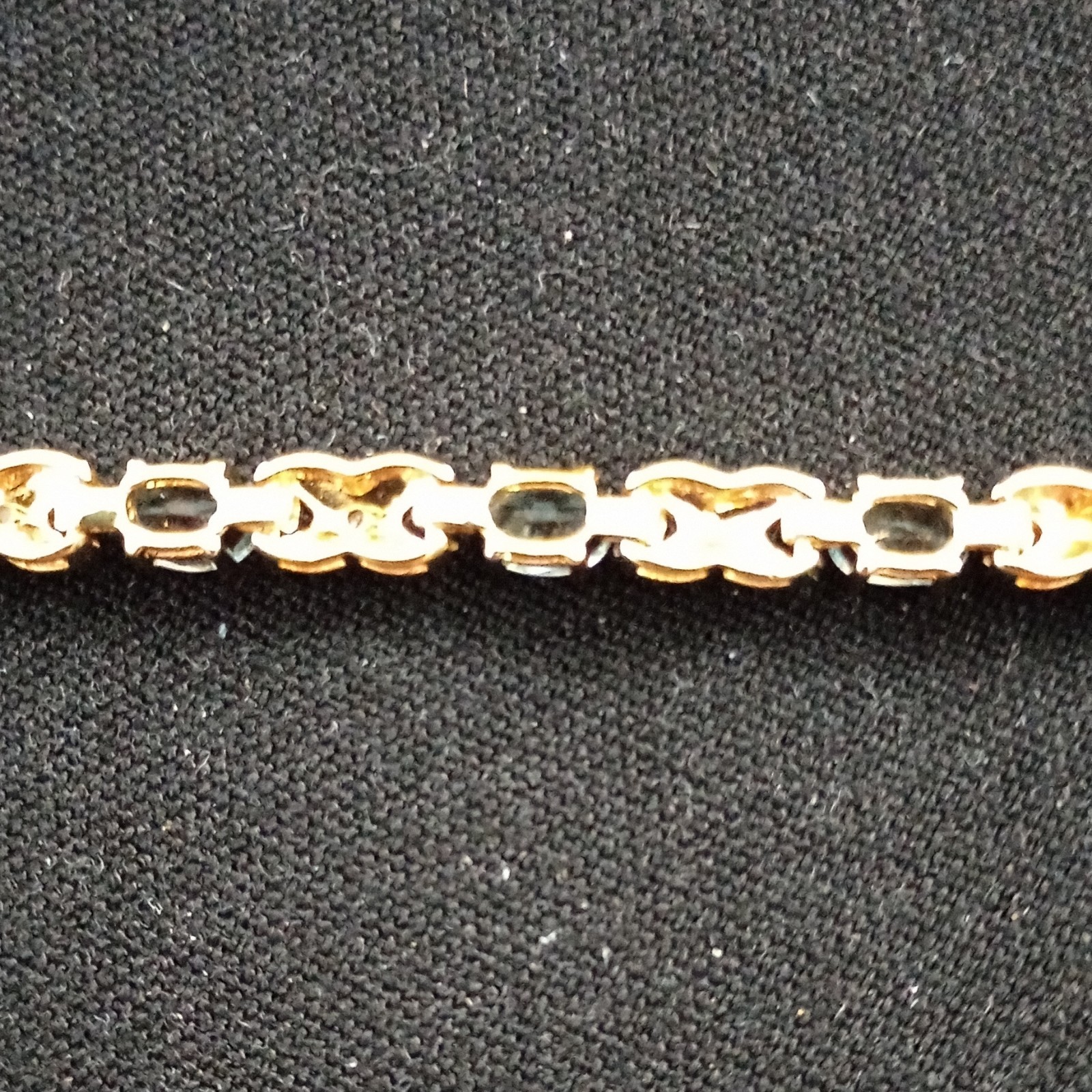 925 Sterling Silver Oval Link Chain Bracelet Blue Stone Box Clasp Signed