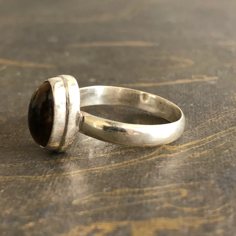 Natural Tiger Eye Ring Women’s Ring 925 Sterling Silver Boho Ring Gift for Her