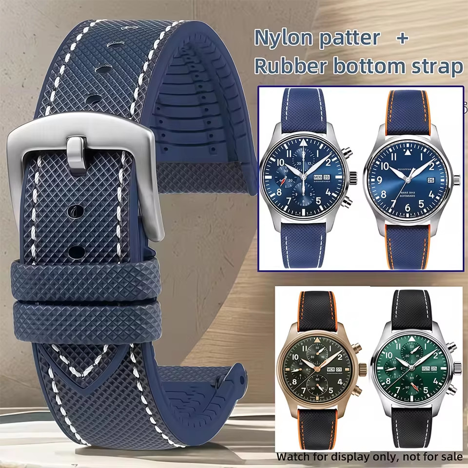 18-24mm Hybrid FKM Watch Strap Fluoro Rubber Watchband Soft Straps Quick Release