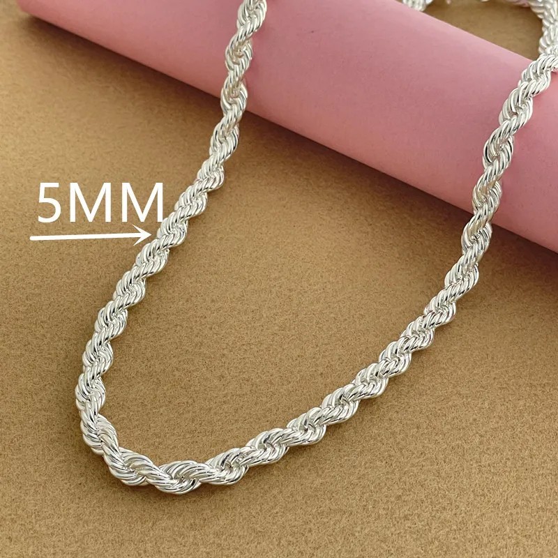 S925 Sterling Silver Rope Chain Necklace 5/6/8mm Men Women 16-30 Inch Gift