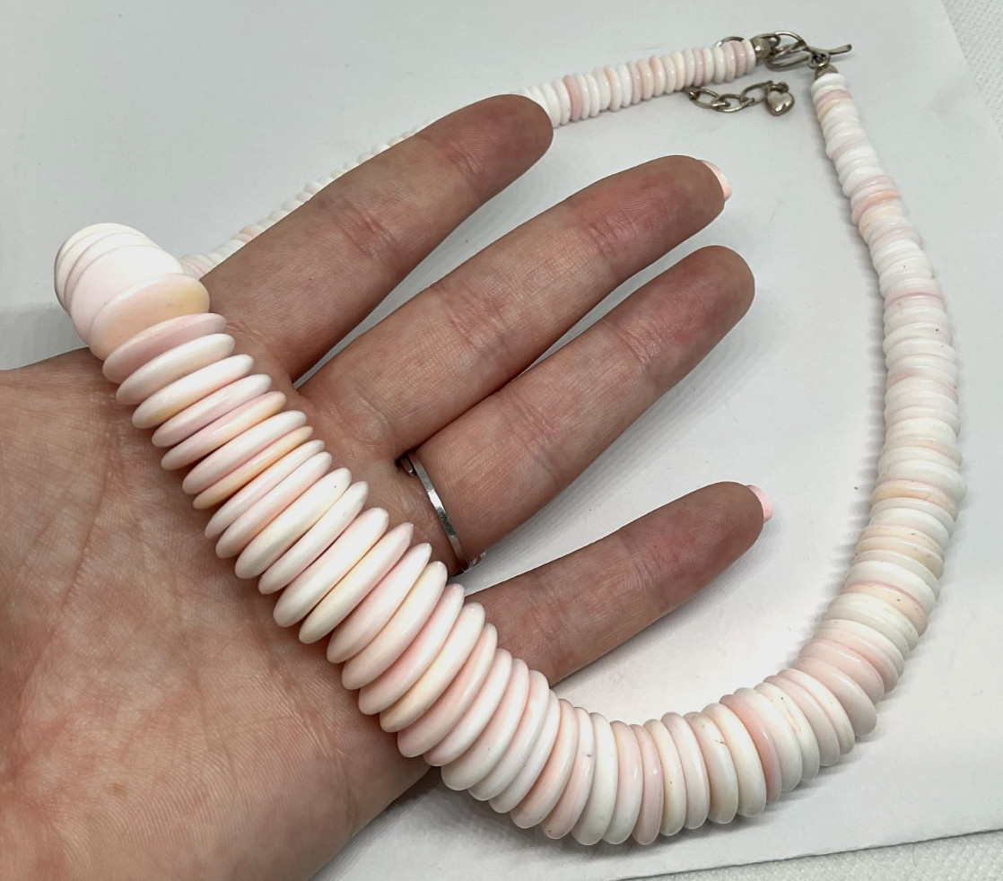 Jay King DTR Sterling Silver Queen Pink Conch Shell Graduated Bead Necklace