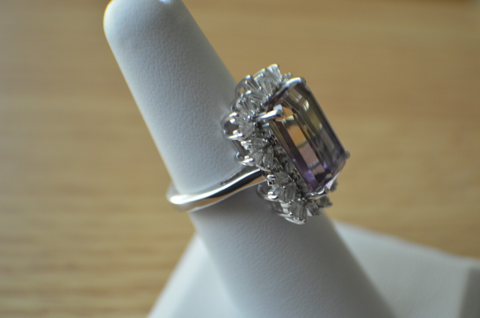 10.00ct Premium Anahi Ametrine / Zircon Ring Platinum over Fine Silver Size 6
