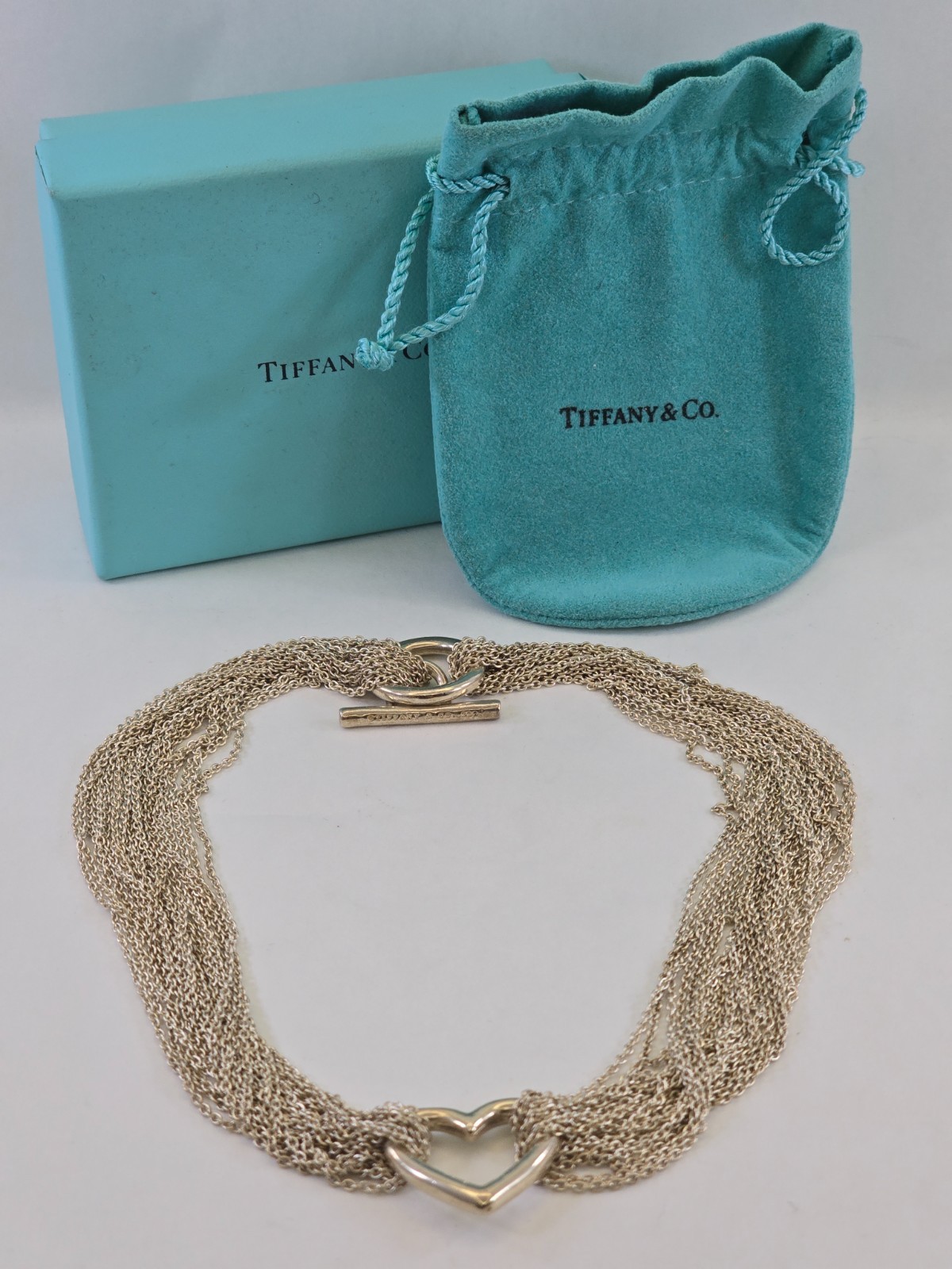 Tiffany & Co Sterling Silver Mesh Open Heart Necklace – 15 Inch