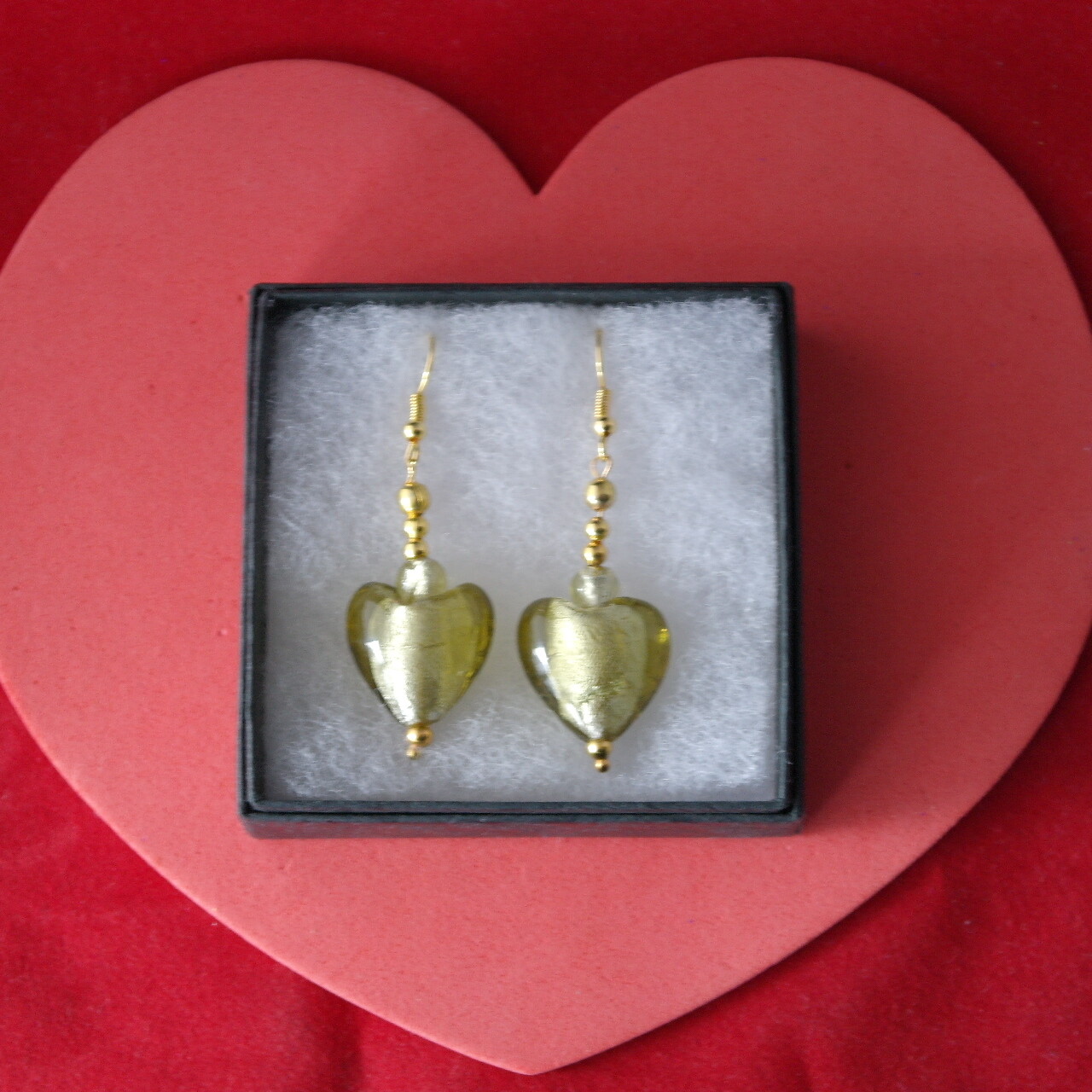 Beautiful Gold Plated Yellow Murano Glass Earrings 11.2 Gr.3.6 Cm. Long + Hooks