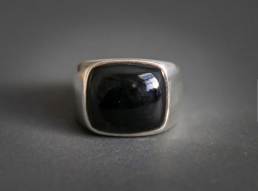 Solid 925 Sterling Silver Natural Black Onyx Cushion Gemstone Men’s Unisex Ring