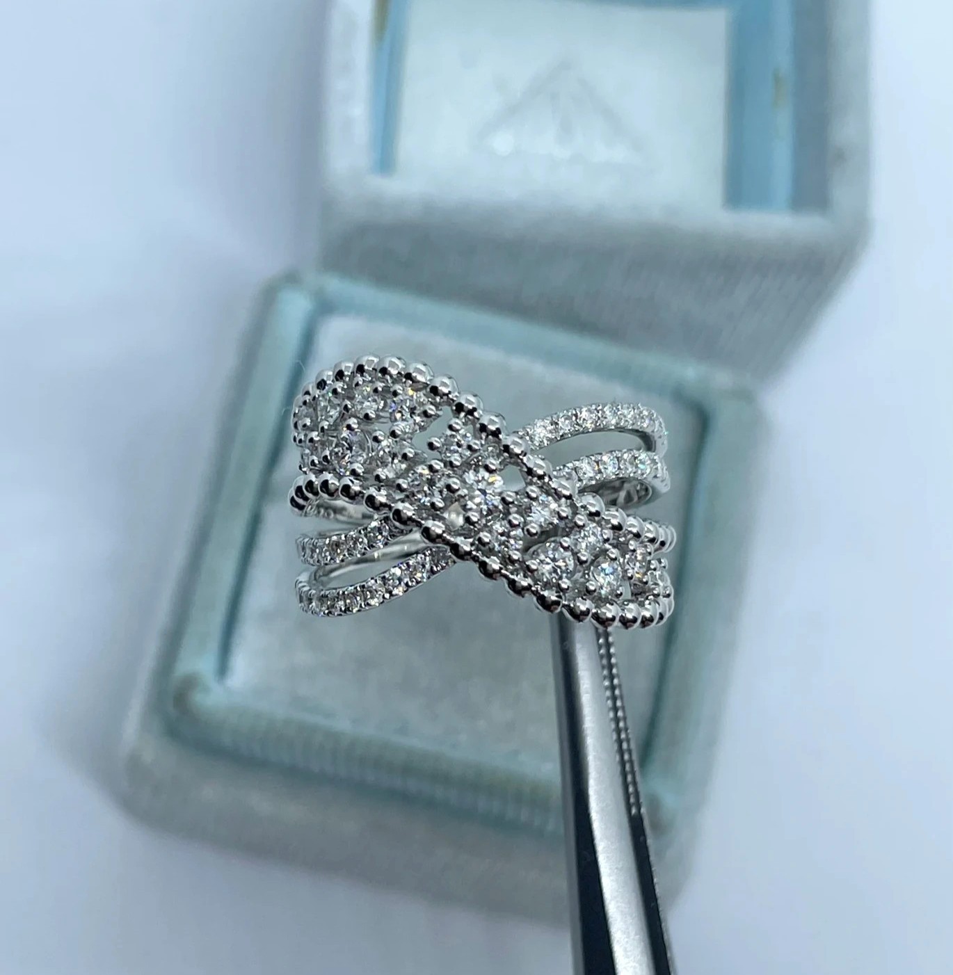 14k White Gold Plated 2Ct Round Simulated Diamond Crisscross Engagement Ring In