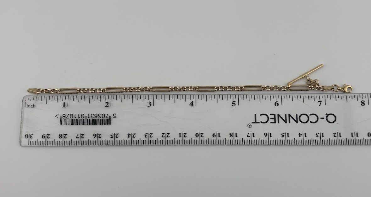 9ct Yellow Gold Figaro/Belcher T Bar 4mm Bracelet 7.5 inch Hallmarked