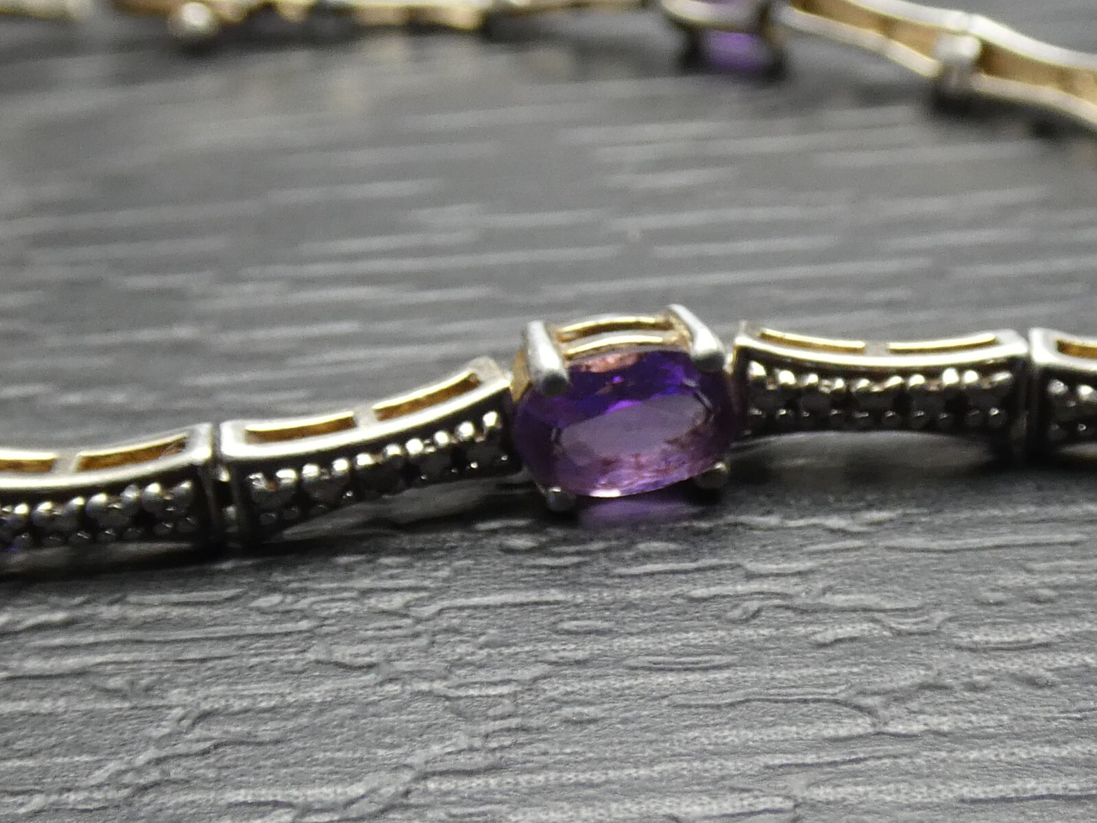 Sterling Silver Oval Purple Unique Bar Link Clasp Tennis Bracelet 7.5 inches