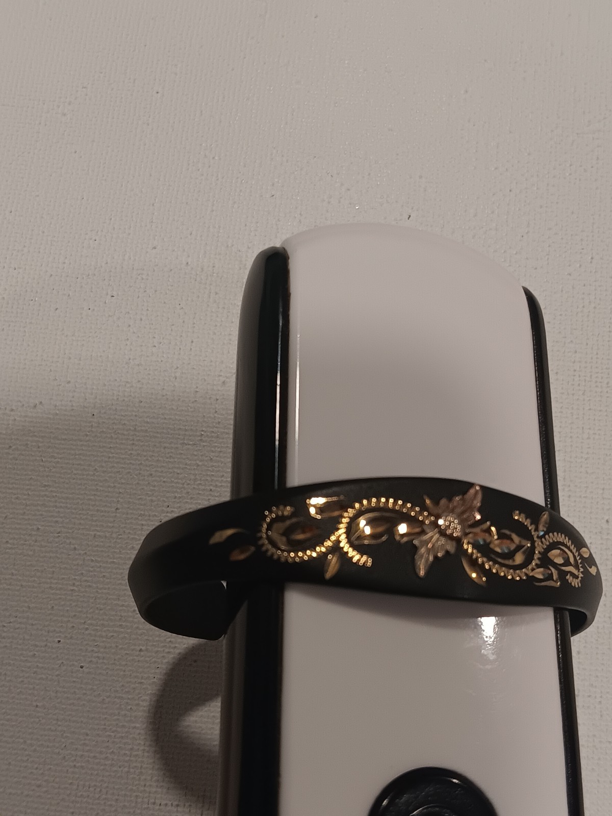 Landstrom’s Black Hills Gold Powder Coated Cuff Bracelet 10K Trim 12K Leaves.