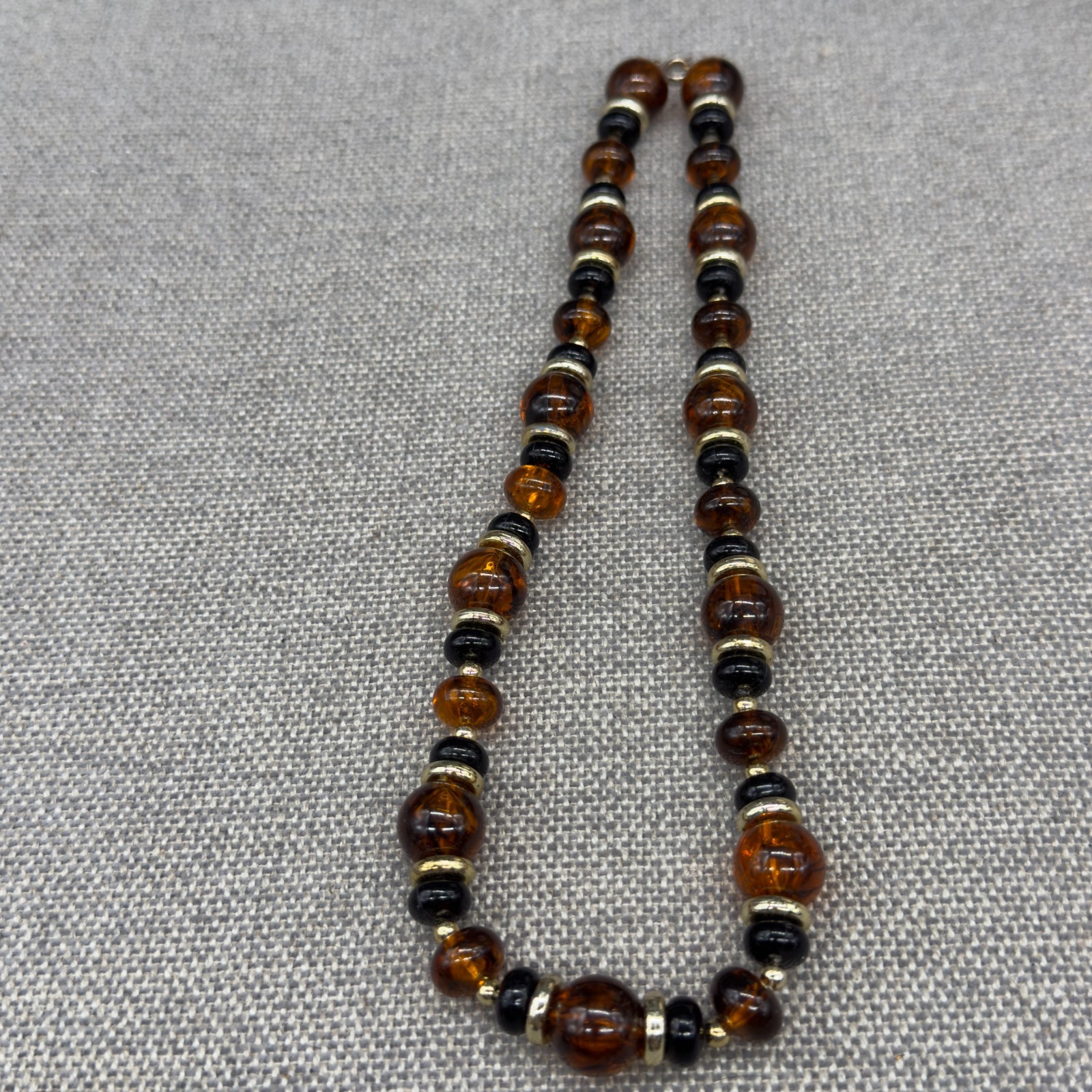 Vintage Lucite Necklace Earrings Jewelry Set Clip Ons Orange Brown Swirl Beaded