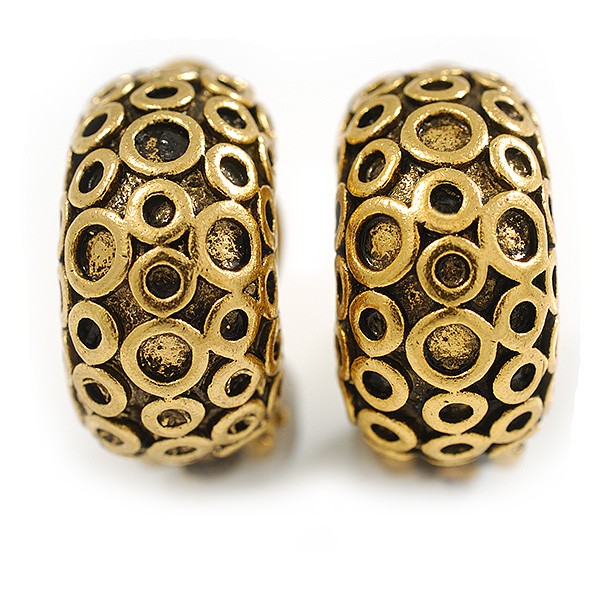 C Shape Pattern Clip On Earrings In Aged Gold Tone – 20mm L