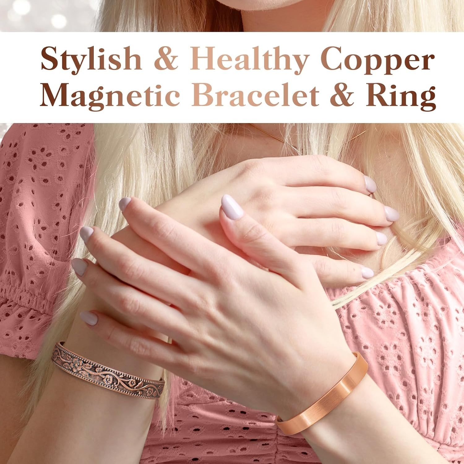 Chic 100% Copper Magnetic Bracelet with 6 x 3500 Gauss Magnets – Gift of Relief