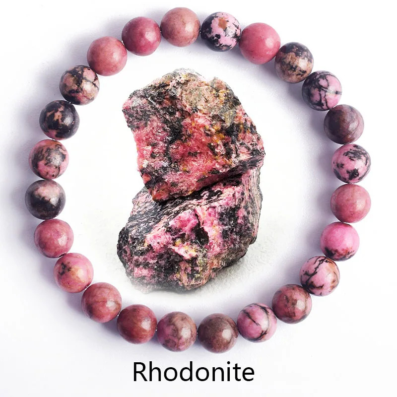 Rhodonite Stone Beaded Bracelet Women Natural Round Adjustable Layered Jewelry