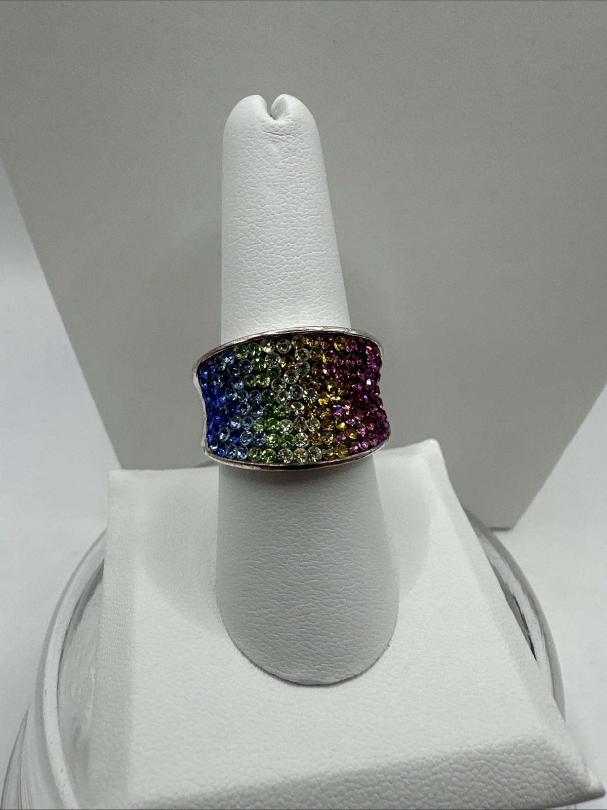 Silver Tone Jacmel JCM Brass Crystal Domed Pave Pageant Ring Sz 8