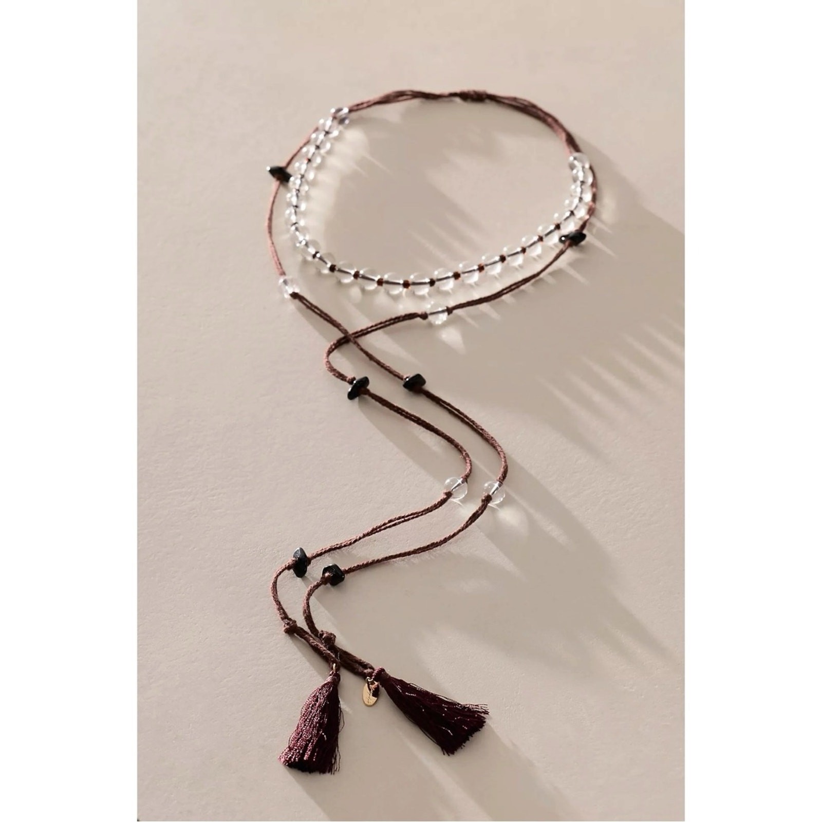 Free People Bohemian Witchy Mayfield Beaded Lariat Choker Necklace NWT Burgundy