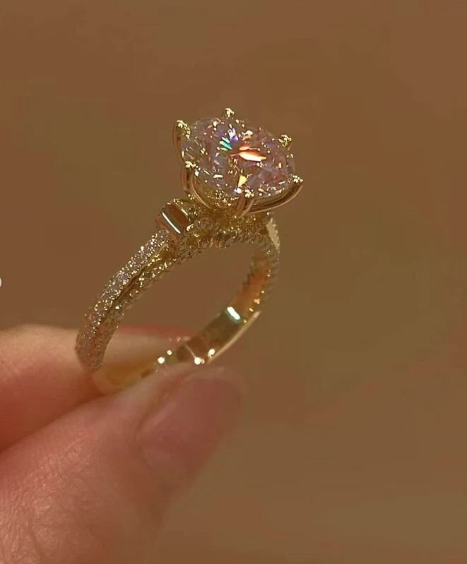 4Ct Round Cut White Moissanite Solitaire Engagement Ring 14K Yellow Gold Plated