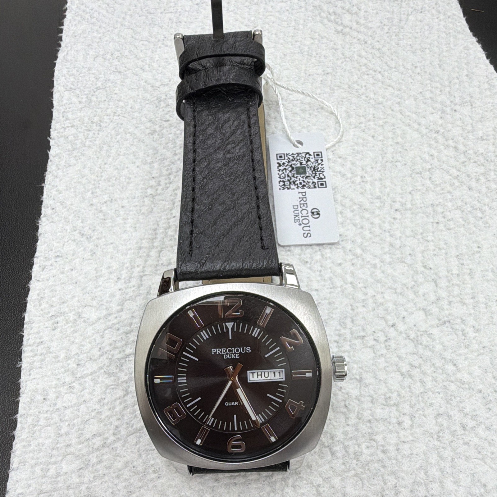 Precious Duke Men’s Quartz Day/Date Wristwatch Black Dial Silver Case 40-43.9mm