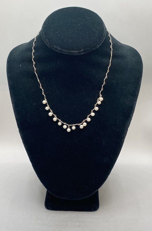 Sterling Silver 925 Pearl Jewelry Set Necklace 17″ Cross Ring Size 7.5 13.3g