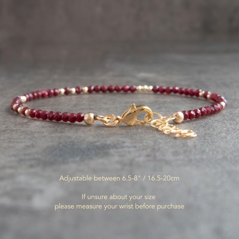 Ruby Crystal Gemstone Dainty Bracelet Minimalist Healing 2 mm Faceted Beads