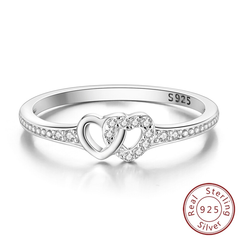 MULA S925 Sterling Silver Finger Ring AAA CZ Entangled Love For Women Jewelry