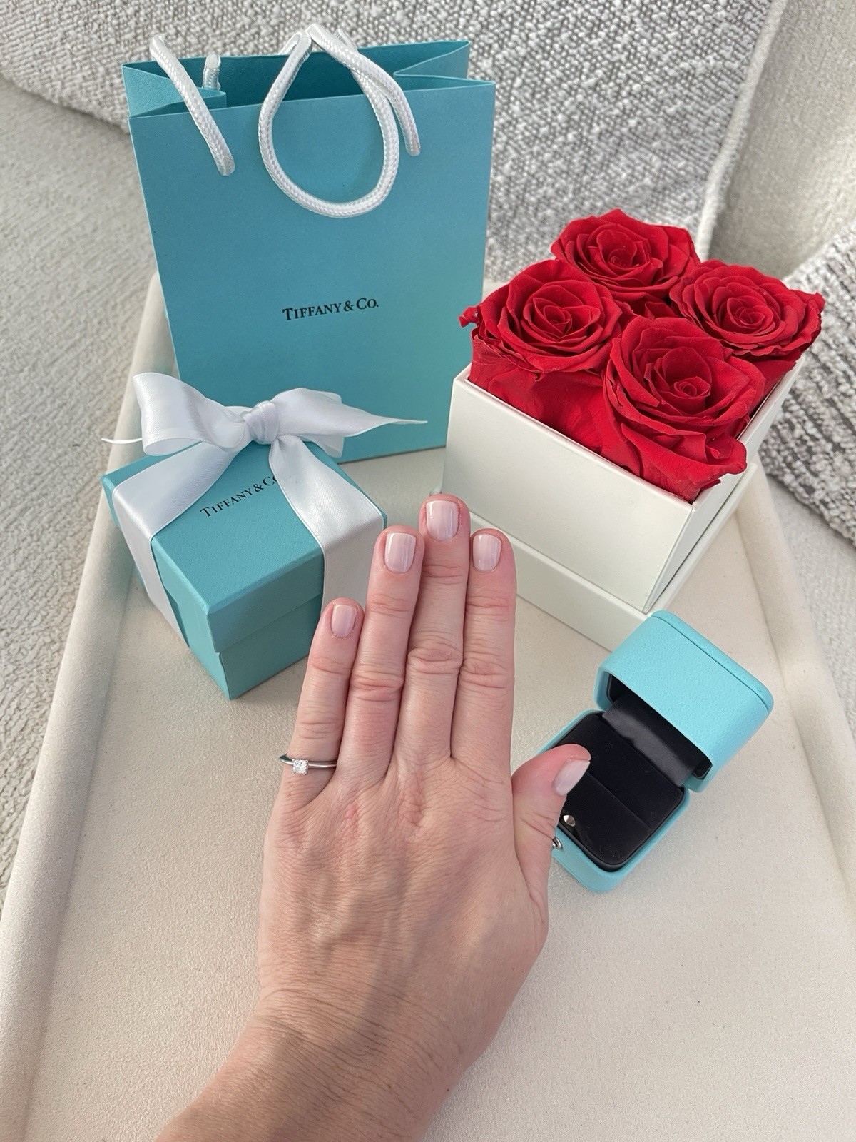 Tiffany & Co. Princess Cut Diamond Engagement Ring Platinum .31ct size 4 $2800