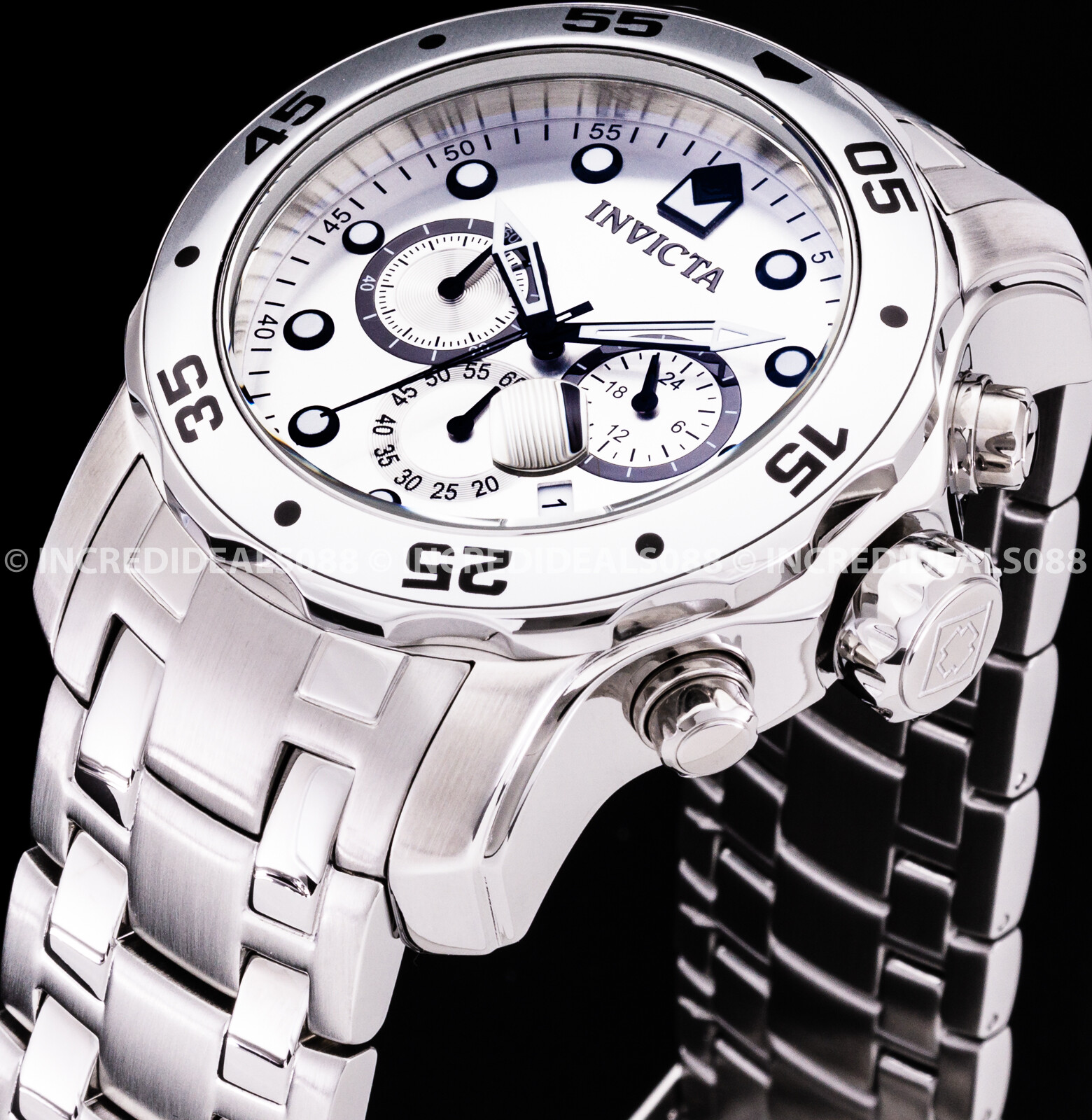 Invicta Mens PRO DIVER SCUBA CHRONOGRAPH Silver Dial Bracelet 48mm SS Watch