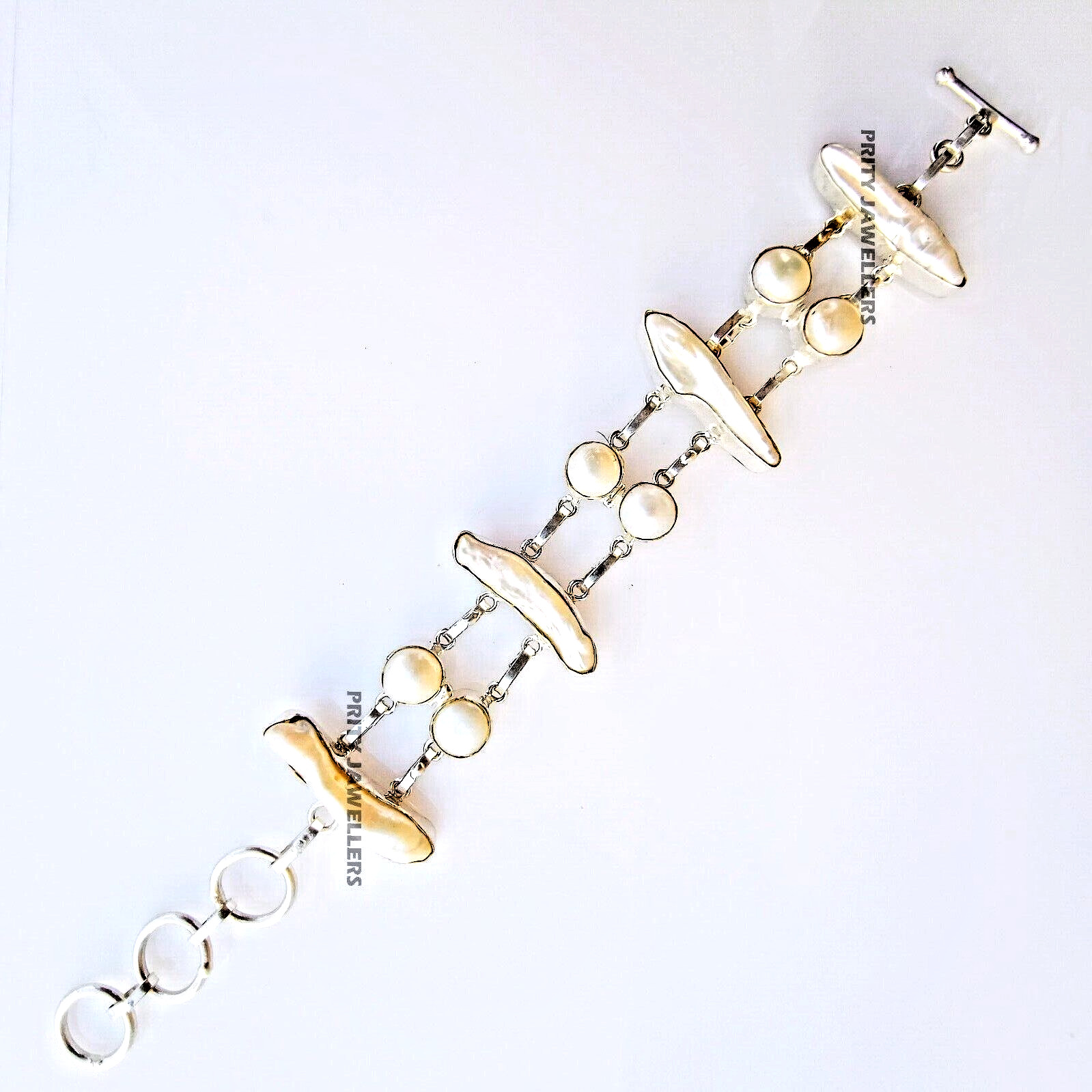 Pearl With Biwa Bracelet, Silver Plated Handmade Bracelet, All Size Available