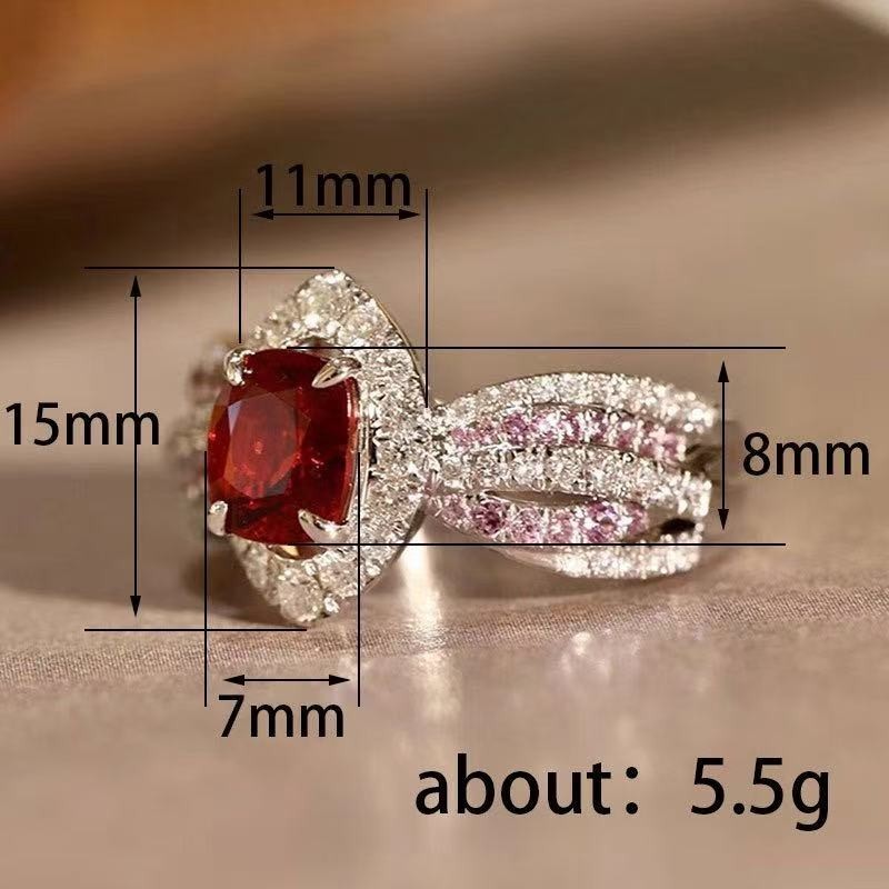 Stunning Woman White Gold Plated Sparkling Red CZ Pink Oval Band Ring