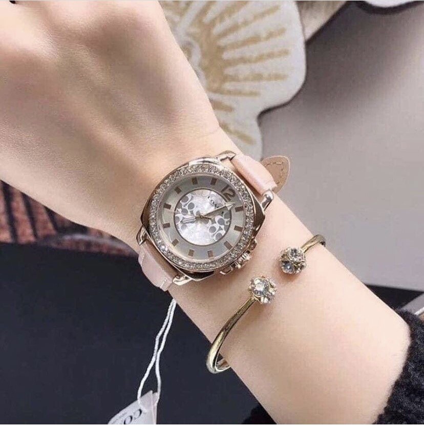 NWB 14503151 AUTHENTIC Coach Rose Gold Swarovski Crystal Woman Pink Watch 34mm