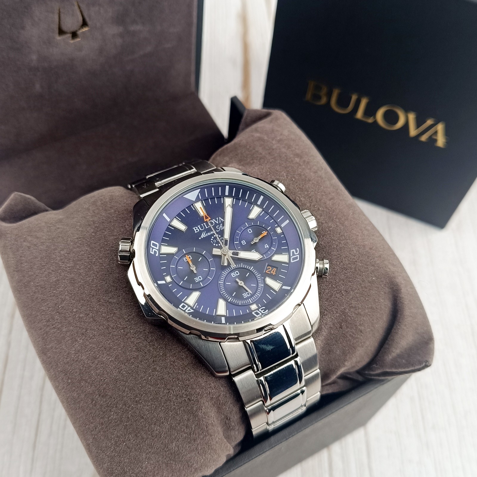 Bulova Marine Star Blue Dial Men Quartz Chronograph 96B256 Watch 43mm