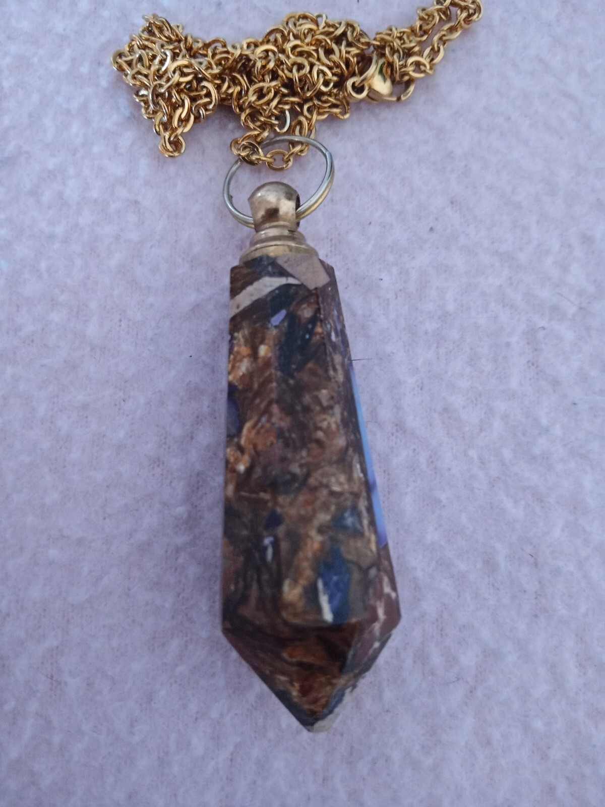 Multicolored Natural Stone Perfume Flask Pendant with 18 inch chain
