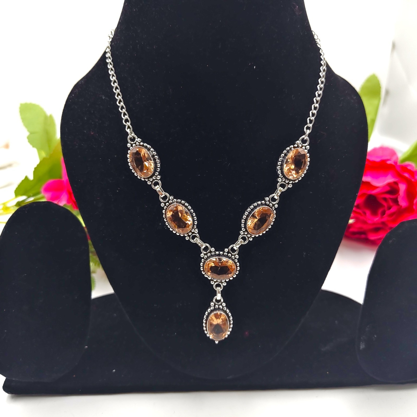 Peach Morganite Gemstone Handmade 925 Sterling Silver Jewelry Necklace Sz-17-18″