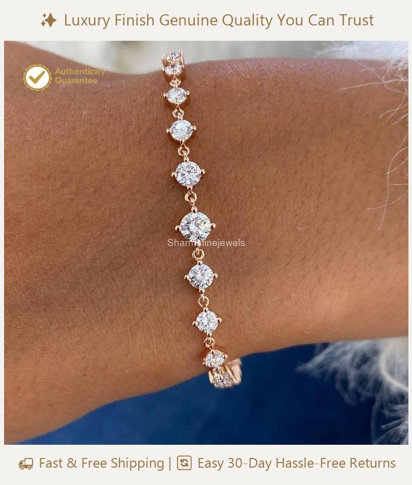 Women’s Anniversary Bracelet Round Natural GHI/VS-SI Diamond 14k Yellow Gold