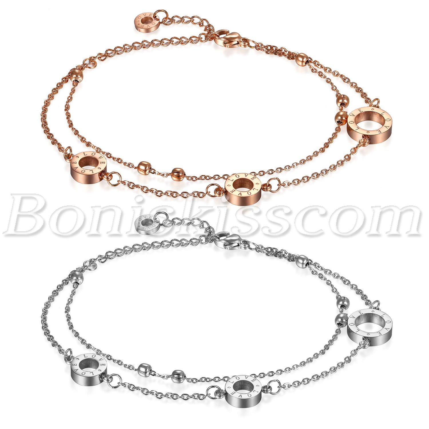 Women’s Stainless Steel Double Layer Charm Love Ring Bracelet Chain Anklet Gift