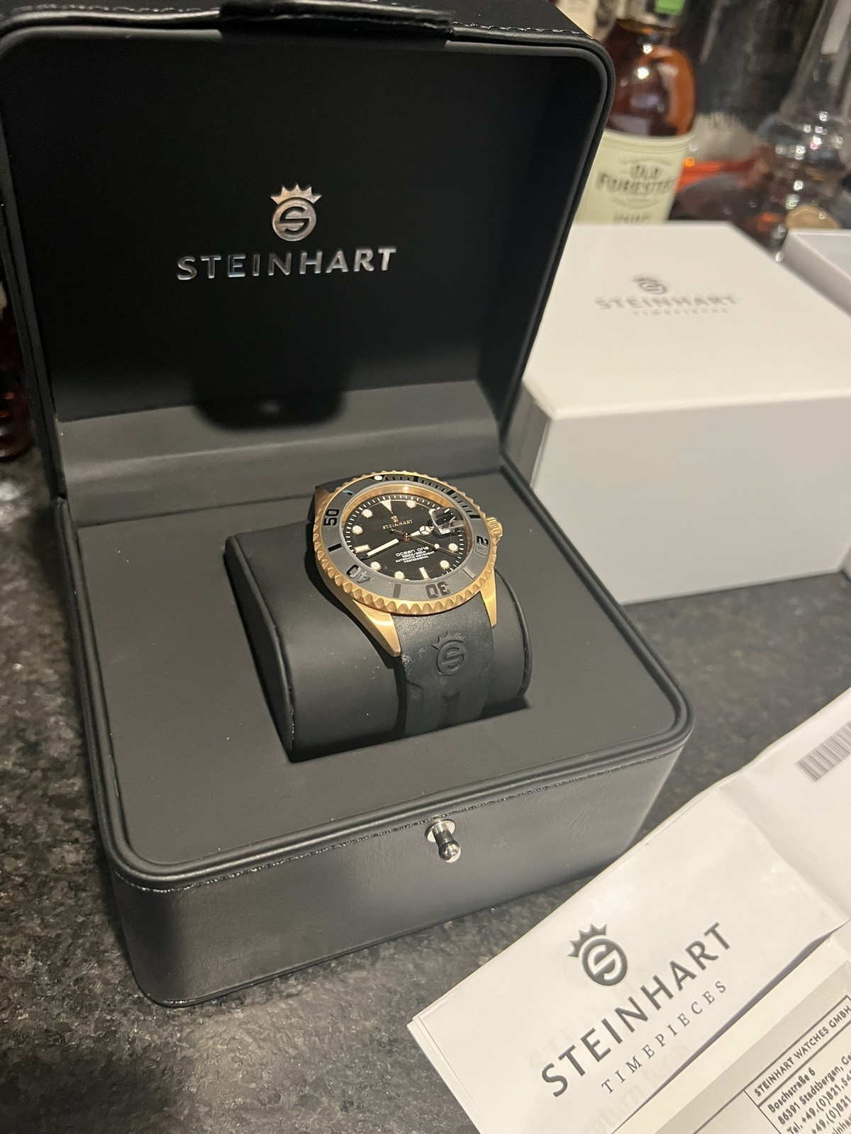 Steinhart Ocean One PINK GOLD 42mm Black Silicone Auto Swiss Dive Watch 103-0893