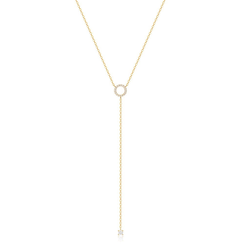 925 Sterling Silver CZ Circle Drop Y Lariat Necklace for Women