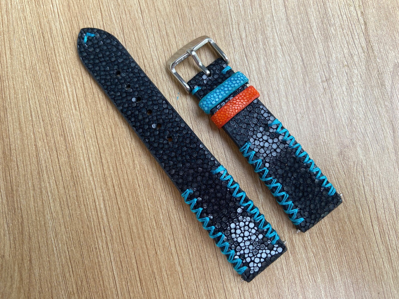 Black Stingray Leather Watch Strap Band, Size 18mm 19mm 20mm 21mm 22mm 24mm 26mm