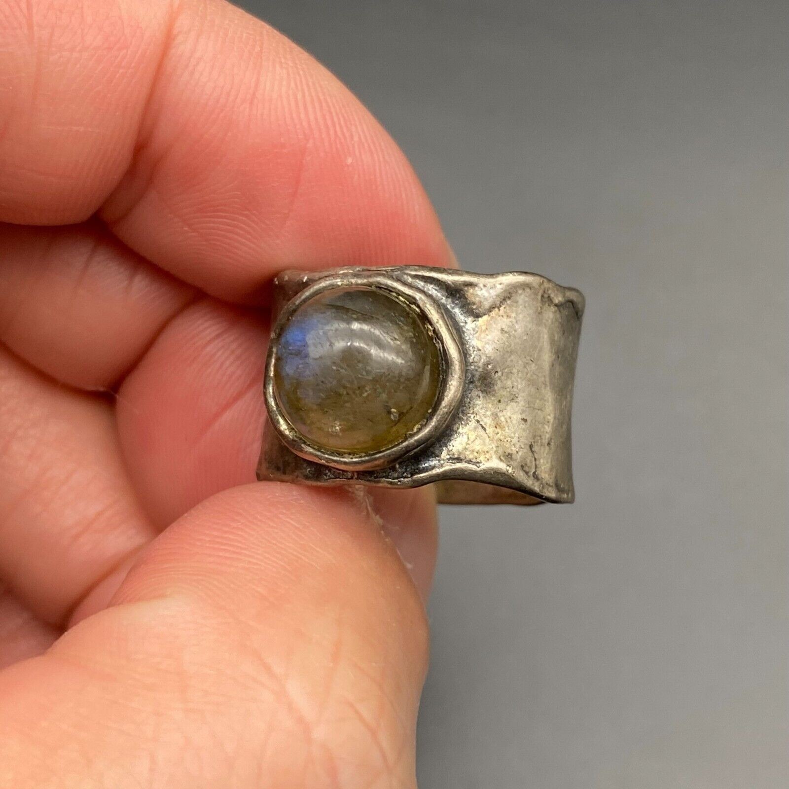 Vintage Israel Labradorite Sterling Silver Band Ring Size 7.5
