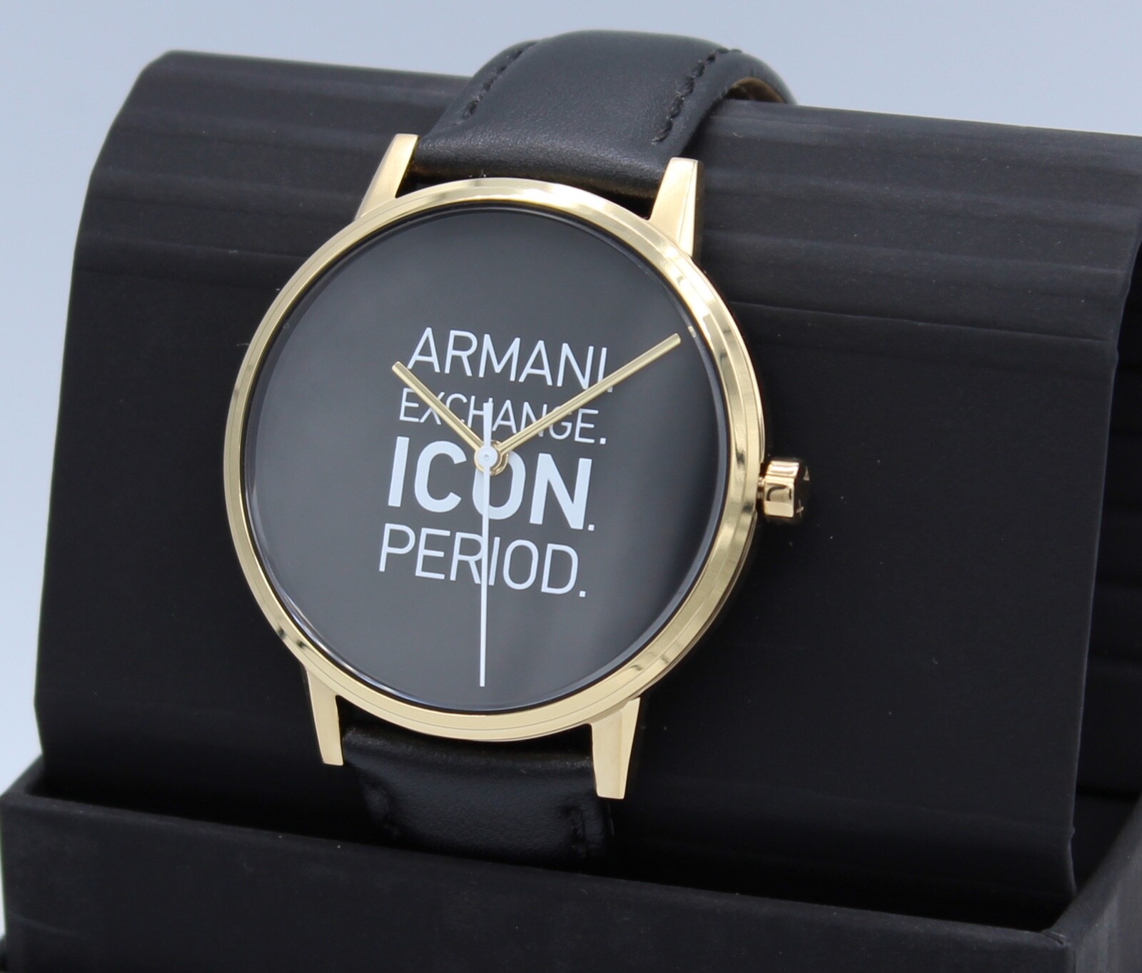 NEW AUTHENTIC ARMANI EXCHANGE CAYDE ICON GOLD BLACK LEATHER MEN’S AX2741 WATCH