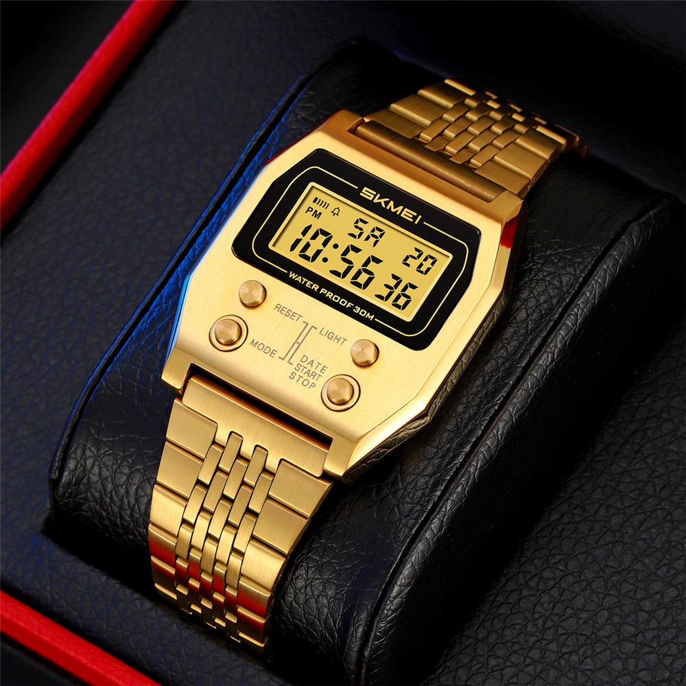 SKMEI Men Rectangle Watch Male Steel Wristwatch Boys Digital LED Display Watches
