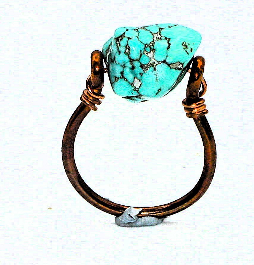 Rustic Handcrafted Copper Ring Simulated Turquoise Howlite Size 9.5 in Boho