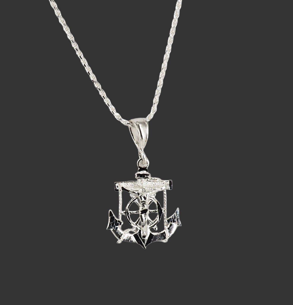 925 Solid Sterling Silver Mariner Crucifix Anchor Cross Pendant Charm Small
