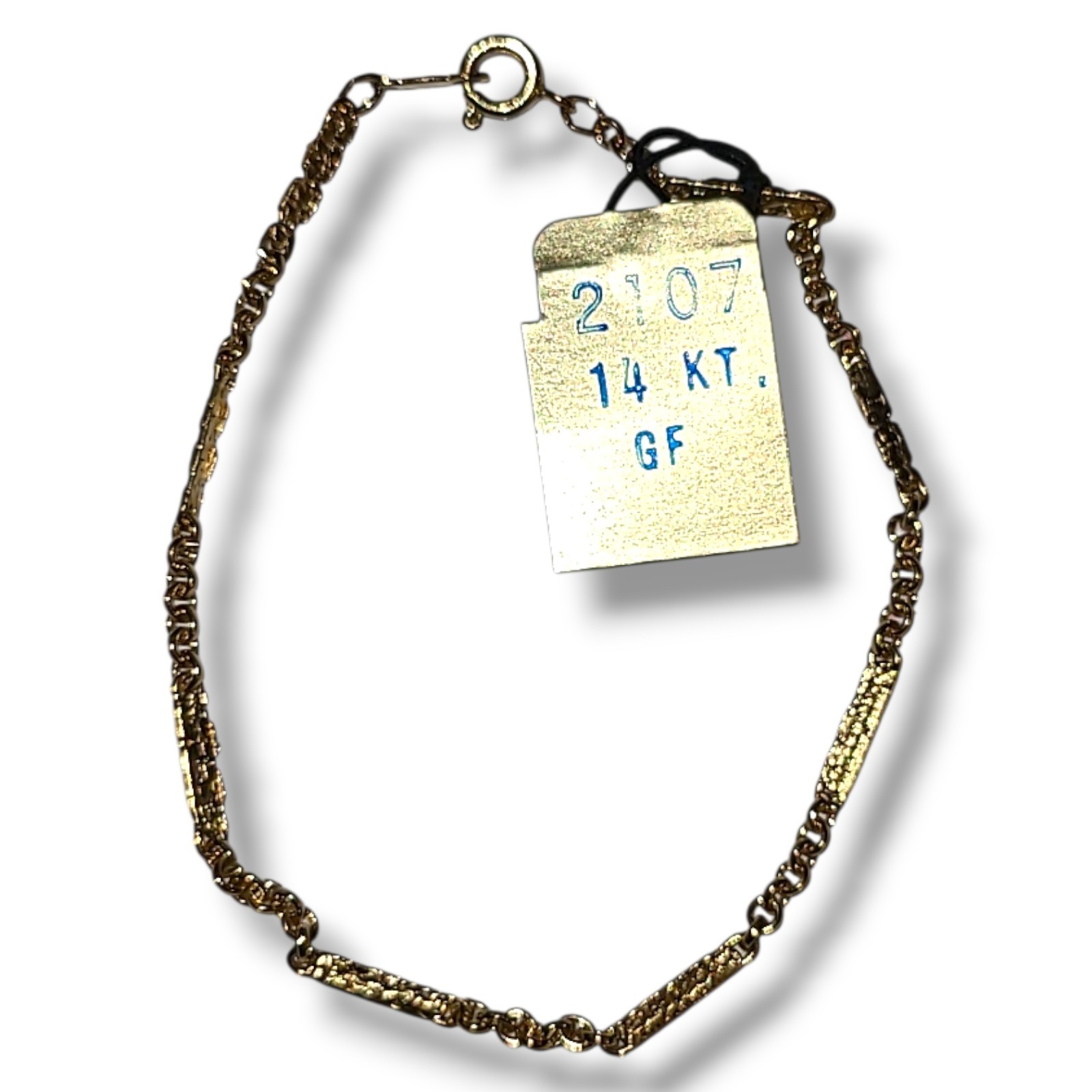 Vintage NOS 1/20 14k Gold Filled Hammered Bar Chain Bracelet 7″ 2.2mm 2.3g Small