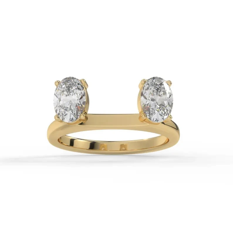 3TCW Lab Grown Diamond Wrap Custom Double Oval Wedding Ring 14k Yellow Gold