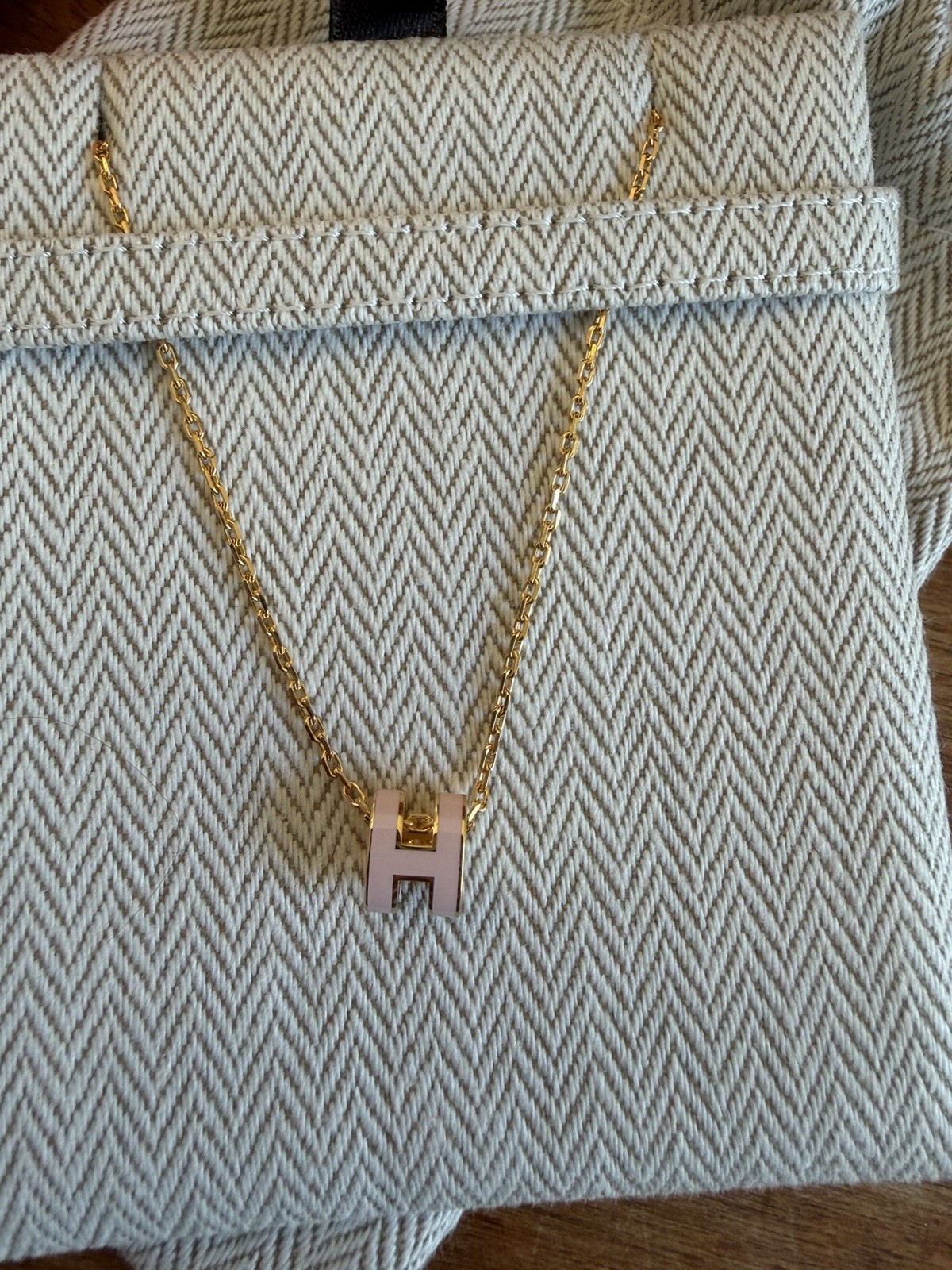 HERMÈS Mini pop H Pendant Necklace Gold Tone Cable Chain Signed Made in France